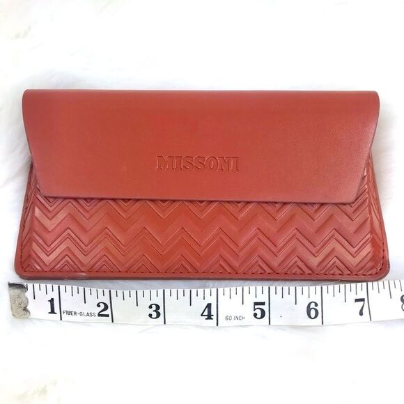 Missoni Brown Leather Glasses Case with Chevron Pattern and Glossy Finish - Picture 12 of 16